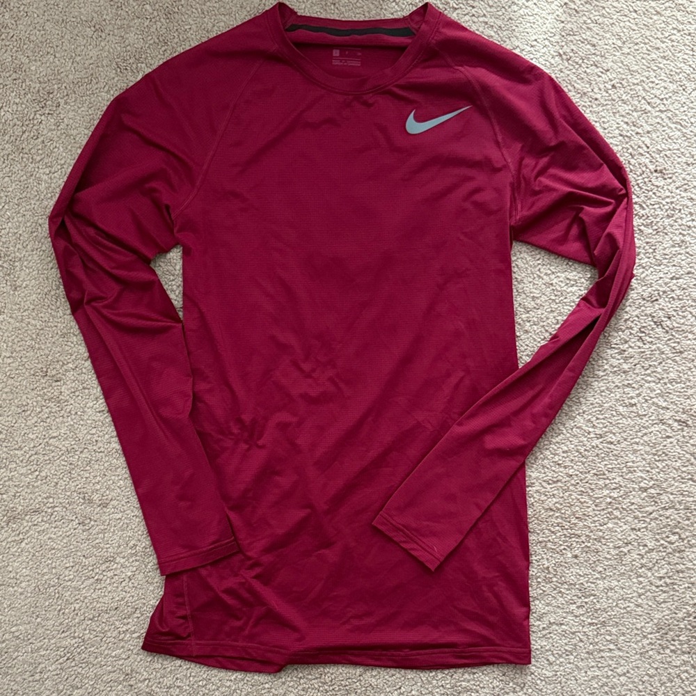 Nike PRO COMBAT Men's Burgundy Long Sleeve Tee